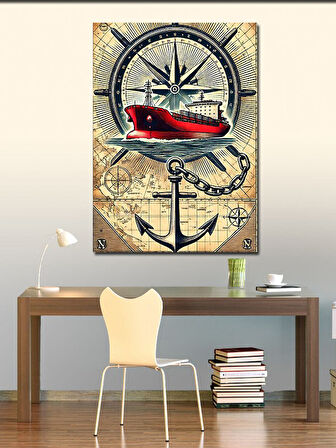 Kanvas Tablo Pusula ve Deniz Feneri