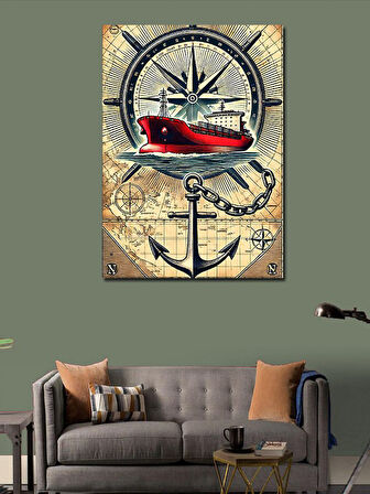 Kanvas Tablo Pusula ve Deniz Feneri