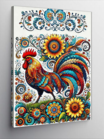 Kanvas Tablo Renkli Horoz Deseni