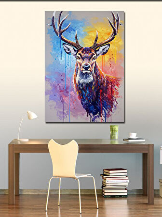 Kanvas Tablo Renkli Geyik ve Boynuz