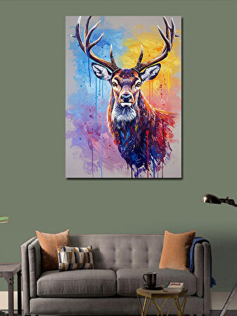 Kanvas Tablo Renkli Geyik ve Boynuz