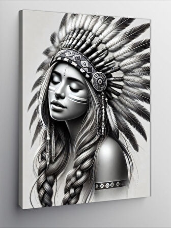 Kanvas Tablo Kızılderili Kadın ve Geleneksel Motifler