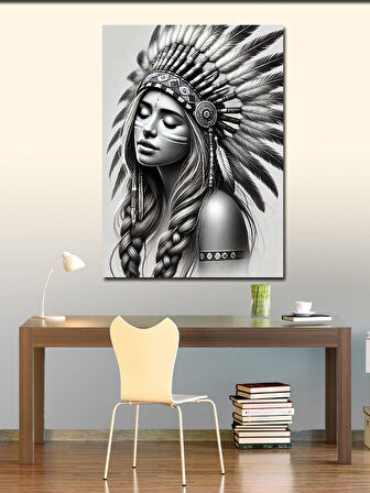 Kanvas Tablo Kızılderili Kadın ve Geleneksel Motifler