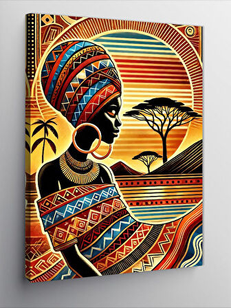 Kanvas Tablo Afrika Kadını ve Desenli Arka Plan