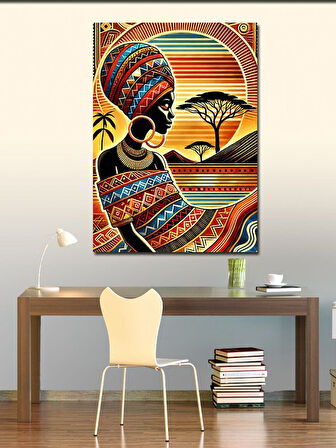 Kanvas Tablo Afrika Kadını ve Desenli Arka Plan