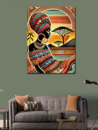 Kanvas Tablo Afrika Kadını ve Desenli Arka Plan