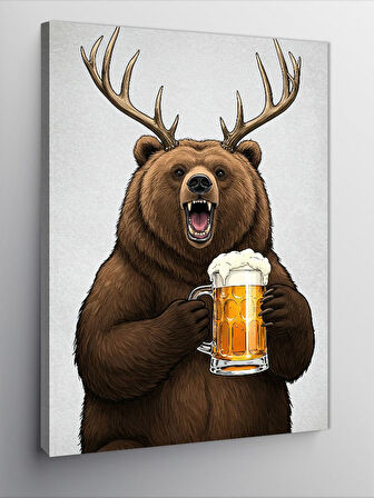 Kanvas Tablo Bira Tutmuş Kızgın Ayı