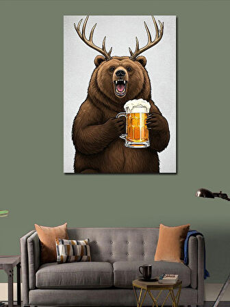 Kanvas Tablo Bira Tutmuş Kızgın Ayı