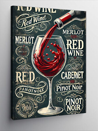 Kanvas Tablo Kırmızı Şarap ve Tipografi