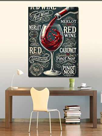 Kanvas Tablo Kırmızı Şarap ve Tipografi