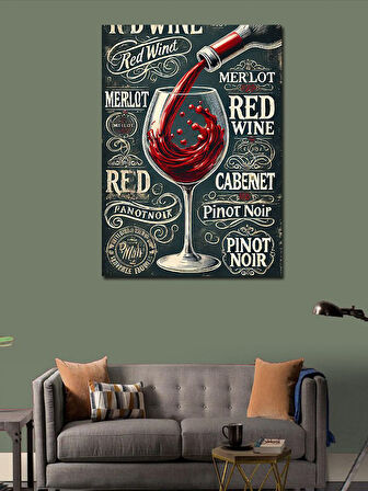 Kanvas Tablo Kırmızı Şarap ve Tipografi