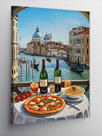 Kanvas Tablo Venedik Manzarası ve İtalyan Sofrası