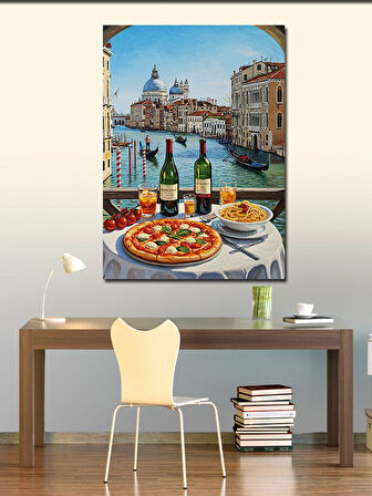 Kanvas Tablo Venedik Manzarası ve İtalyan Sofrası