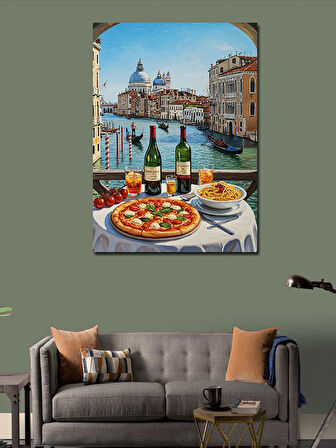 Kanvas Tablo Venedik Manzarası ve İtalyan Sofrası