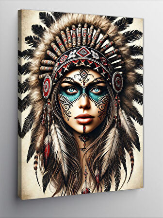 Kanvas Tablo Kızılderili Kadın ve Geleneksel Desenler