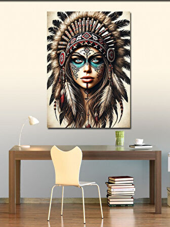 Kanvas Tablo Kızılderili Kadın ve Geleneksel Desenler