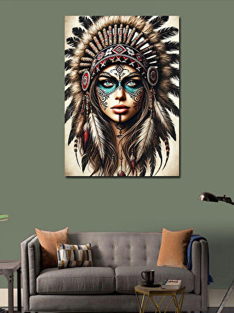 Kanvas Tablo Kızılderili Kadın ve Geleneksel Desenler