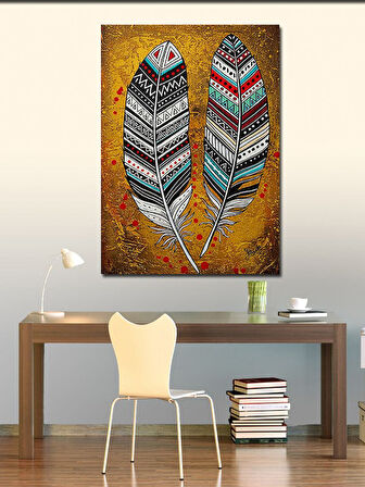 Kanvas Tablo Renkli Tüyler ve Kabile Simgesi