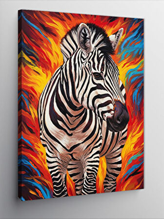 Kanvas Tablo Alevli Zebra ve Renk Patlaması