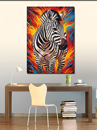Kanvas Tablo Alevli Zebra ve Renk Patlaması