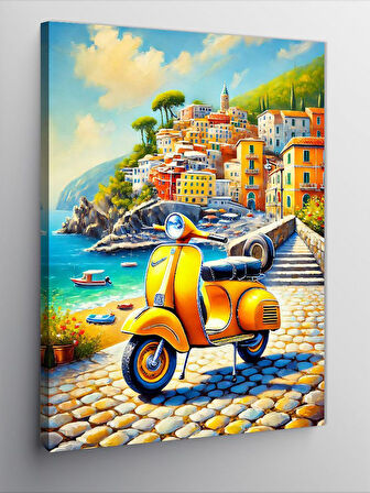 Kanvas Tablo Sarı Vespa ve Akdeniz Sokakları
