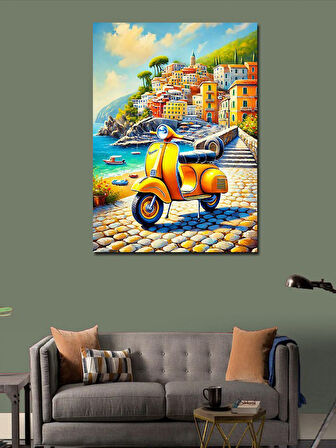 Kanvas Tablo Sarı Vespa ve Akdeniz Sokakları