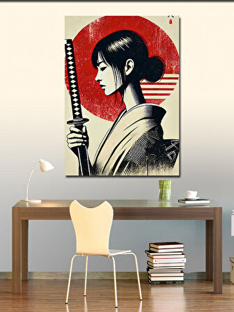 Kanvas Tablo Kılıçlı Japon Kadın