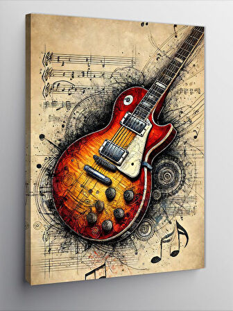 Kanvas Tablo Turuncu Gitar ve Müzikal Tasarım