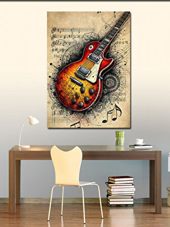 Kanvas Tablo Turuncu Gitar ve Müzikal Tasarım
