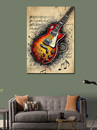 Kanvas Tablo Turuncu Gitar ve Müzikal Tasarım