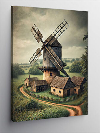 Kanvas Tablo Yel Değirmeni ve Pastoral Manzara