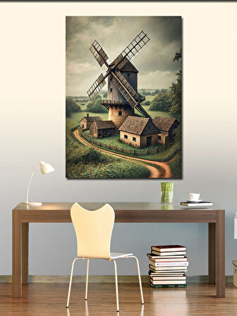 Kanvas Tablo Yel Değirmeni ve Pastoral Manzara