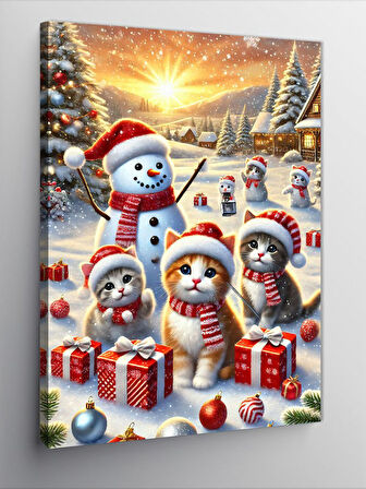 Kanvas Tablo Kardan Adam ve Noel Kutlaması