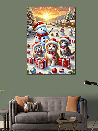 Kanvas Tablo Kardan Adam ve Noel Kutlaması