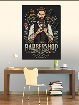 Kanvas Tablo Barber Shop ve Retro Berber Posteri