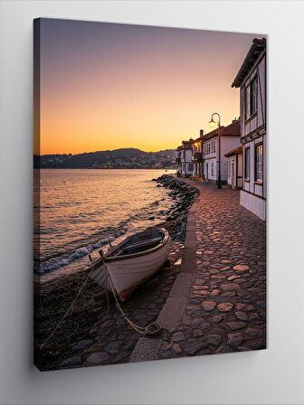 Kanvas Tablo Sahil ve Gün Batımı Teknesi
