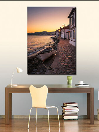 Kanvas Tablo Sahil ve Gün Batımı Teknesi
