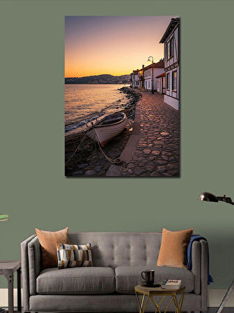 Kanvas Tablo Sahil ve Gün Batımı Teknesi