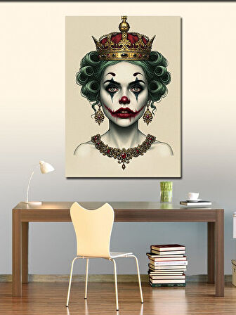 Kanvas Tablo Taçlı Palyaço ve Gizemli Portre