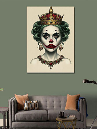 Kanvas Tablo Taçlı Palyaço ve Gizemli Portre