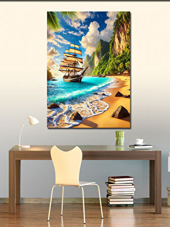 Kanvas Tablo Yelkenli ve Egzotik Plaj