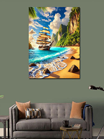 Kanvas Tablo Yelkenli ve Egzotik Plaj