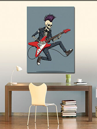 Kanvas Tablo İskelet Rockçı ve Gitar