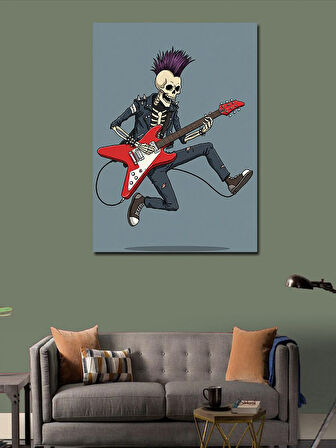 Kanvas Tablo İskelet Rockçı ve Gitar