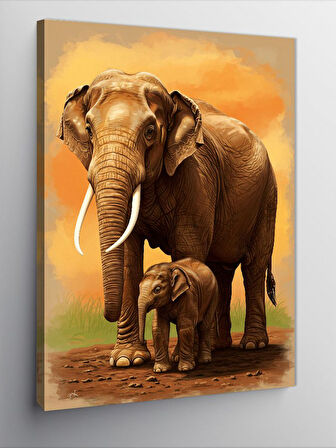 Kanvas Tablo Anne Fil ve Yavru Fil