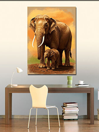 Kanvas Tablo Anne Fil ve Yavru Fil