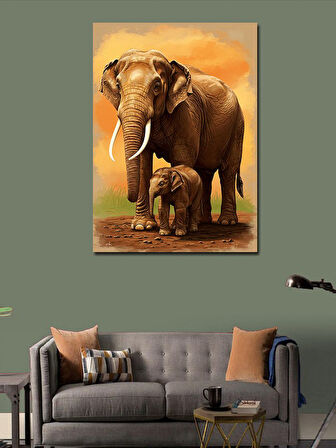 Kanvas Tablo Anne Fil ve Yavru Fil
