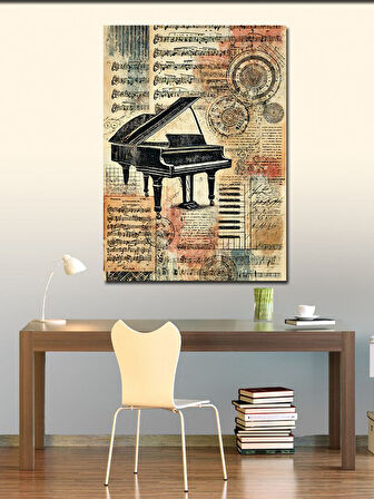 Kanvas Tablo Antik Piyano ve Nota Çizimleri