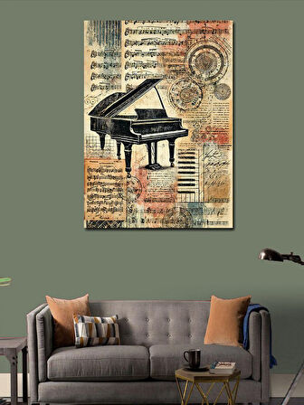 Kanvas Tablo Antik Piyano ve Nota Çizimleri