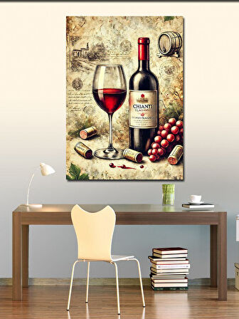 Kanvas Tablo Şarap Şişesi ve Antik Çizim